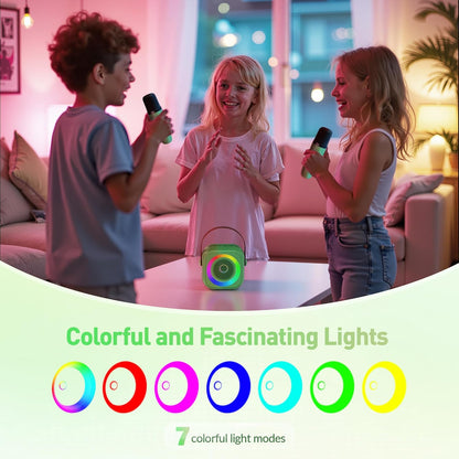Mini Karaoke Machine：Portable Bluetooth Karaoke Microphone Singing Speaker with 2 Wireless Mic and Light Kids Adults,Christmas Birthday Gifts for Girls Boys Family Home Party(Green)
