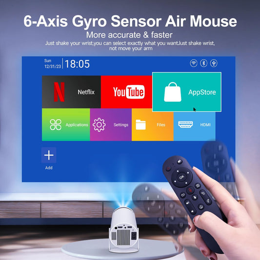 HY300PRO Mini Projector with WiFi and Bluetooth, Portable Projector 4k Support, Auto Correction, Air Mouse Remote, 180°Rotatable, Voice Control, Smart Projector Home Outdoor Android 11 - PuriLite