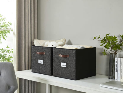 DECOMOMO Cube Storage Bin, Storage Cubes with Labels, Baskets for Shelves Kallax Linen Closet Organizers (Cube 10.5x11"/ 6pcs, Black)