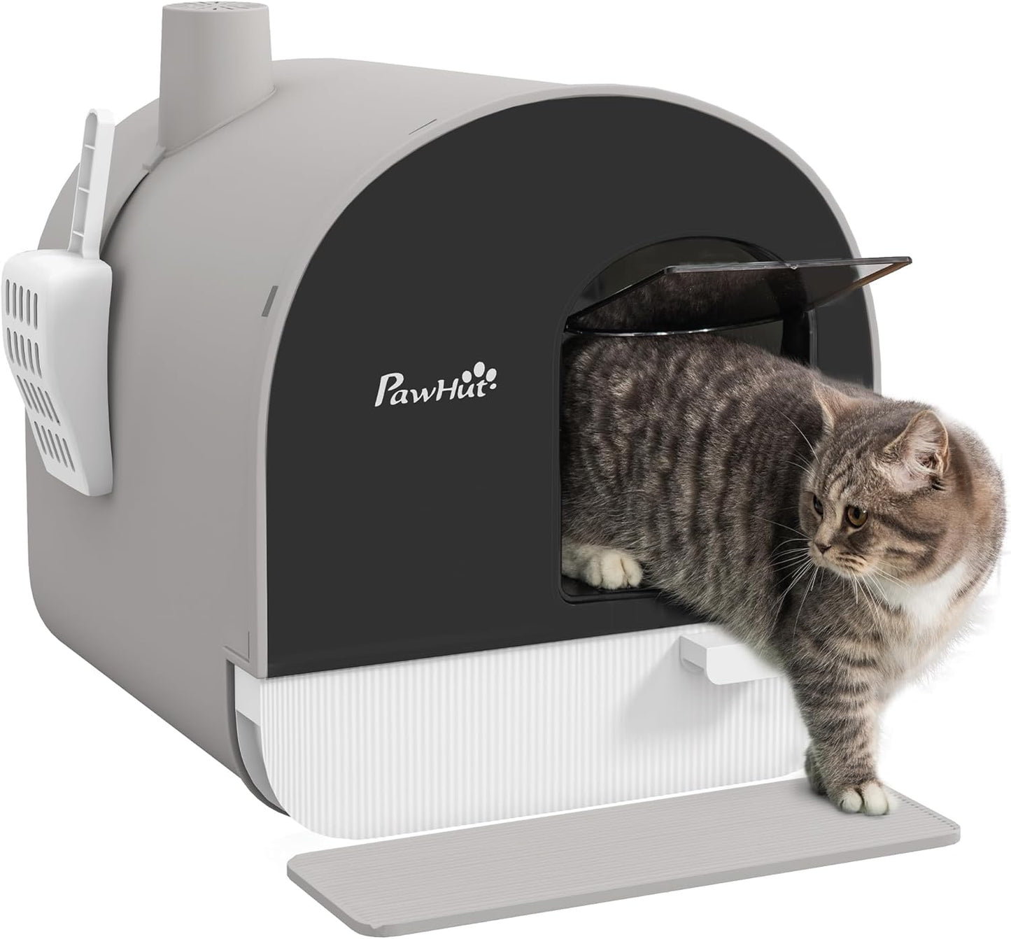 PawHut Large Cat Litter Box with Lid, Enclosed Kitty Litter Box with Slide-Out Tray, Scoop, Filter, Green