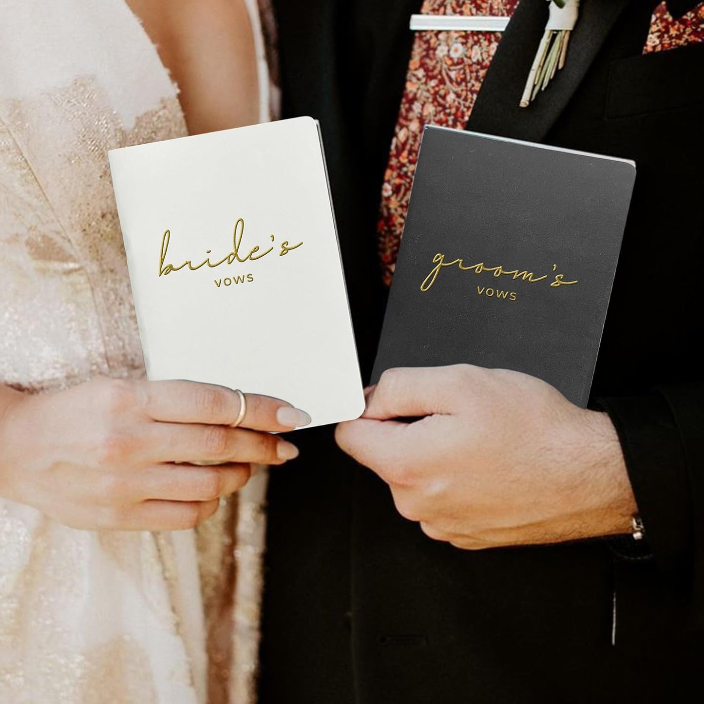 WeddingGiftsWedding Vow Books His and Hers Soft Touch Gold Foil Engraving Vow Books Wedding Essentials Wedding Accessories(TR-HH-Black)