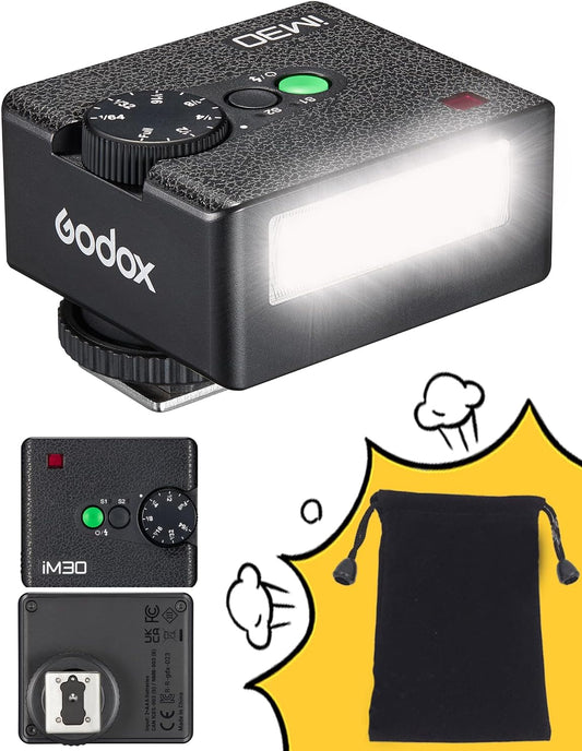 Godox IM30 Pocket Camera Flash, Godox Fully-Manual Flash, S1/S2 Optical Control with 6500K±200K Color Temperature, 7 Power Levels (1/64~1/1), Compatible with Canon,Sony,Nikon,Pentax,Panasonic,Olympus