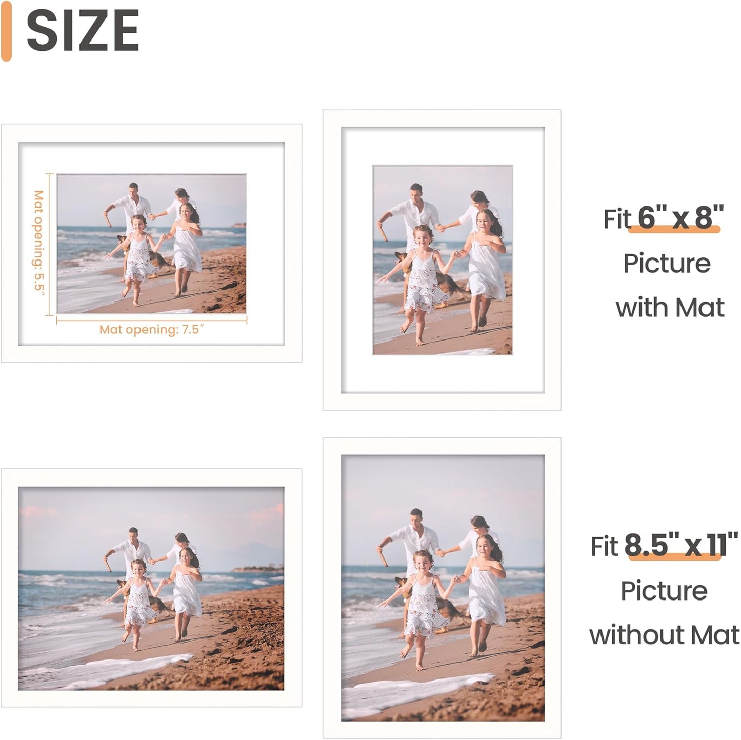 upsimples 11x14 Picture Frame, Display Pictures 8x10 with Mat or 11x14 Without Mat, Wall Hanging Photo Frames, Black
