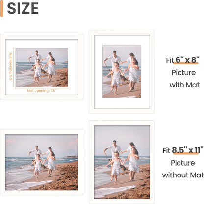 upsimples 11x14 Picture Frame, Display Pictures 8x10 with Mat or 11x14 Without Mat, Wall Hanging Photo Frames, Black
