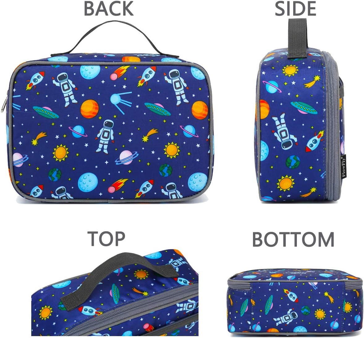 FlowFly Kids Lunch Box Insulated Soft Bag Mini Cooler Back to School Thermal Meal Tote Kit for Girls, Boys, Black