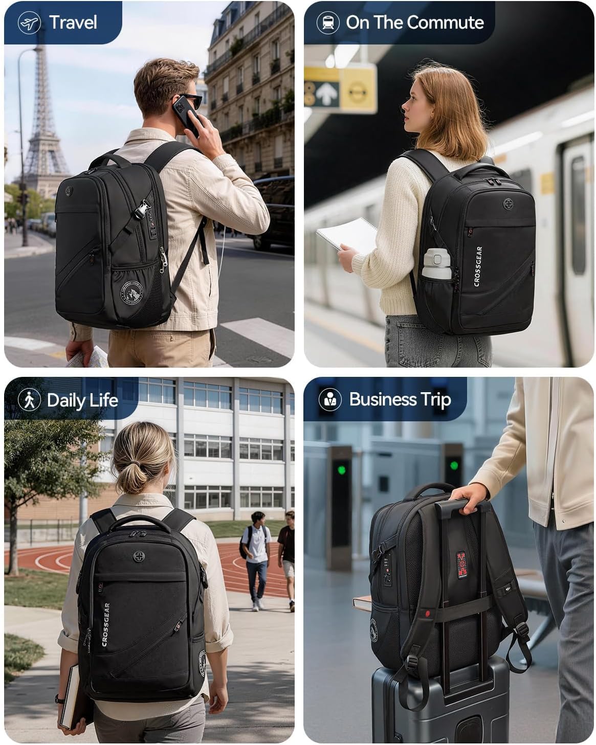 CROSSGEAR 30L Anti Theft Laptop Backpack with Lock 17.3" Travel Backpack