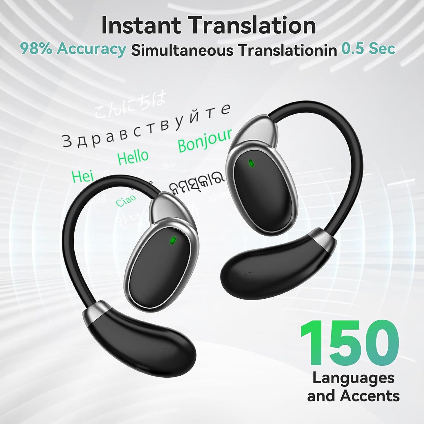 Language Translation Earbuds, 2-Way Real-time Translation in 150 Languages, Online Translation No Subscription Needed, Wireless Bluetooth Earphone Instant Voice Translator for Travel Business Learning