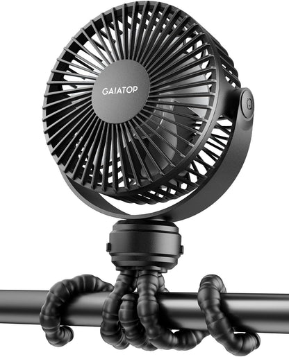 Gaiatop Mini Portable Pram Fan, Rechargeable Small Clip on Fan for Stroller, Detachable 3 Speed 360 Degree Rotate Flexible Tripod Handheld Desk Cooling Car Seat Crib Treadmill Travel Black