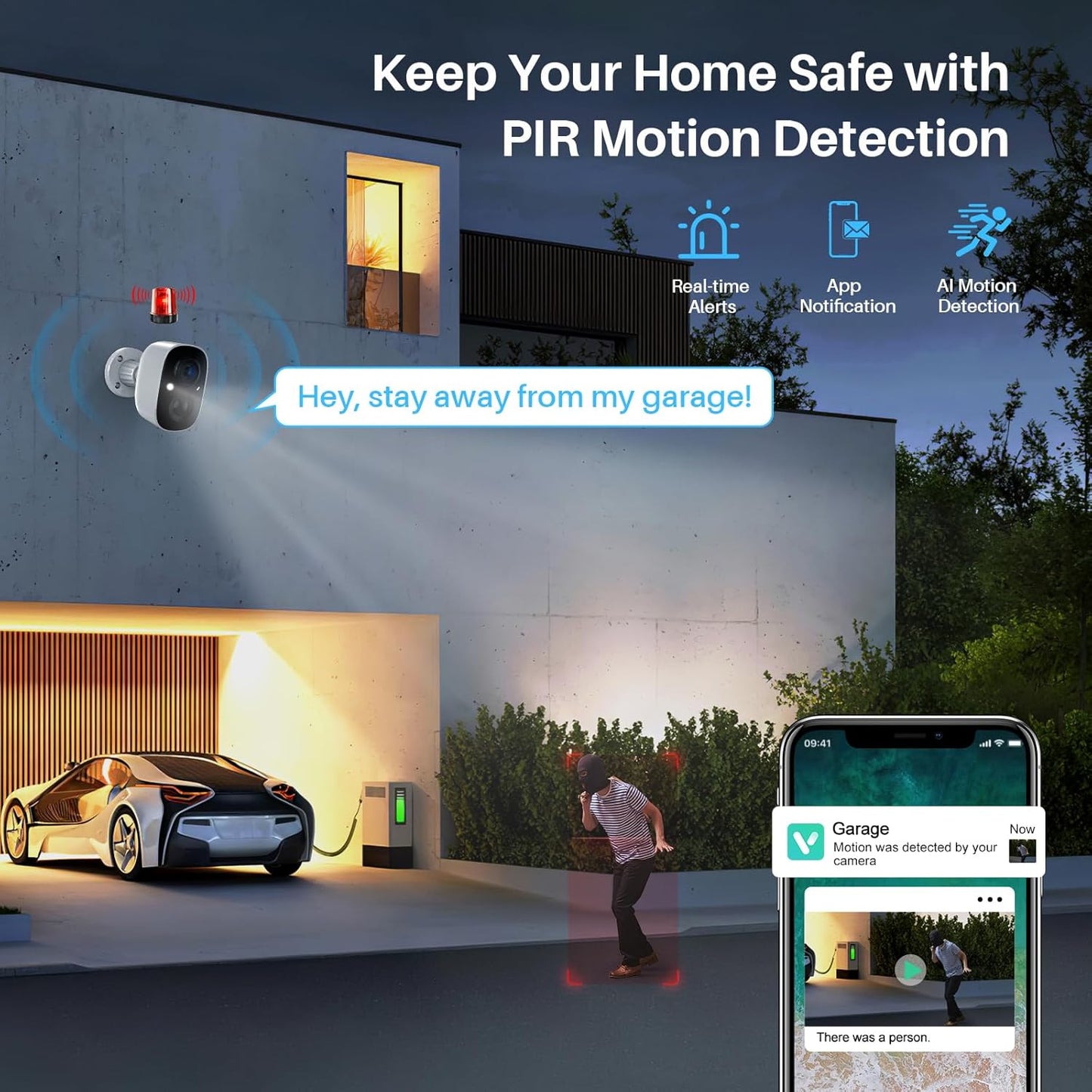 MaxiViz Wireless Camera Outdoor, Battery Powered Security Camera with 2K Color Night Vision, Outside Cameras with AI Motion Detection, 2-Way Talk, IP66 Weatherproof, SD/Cloud Storage, 2 Packs