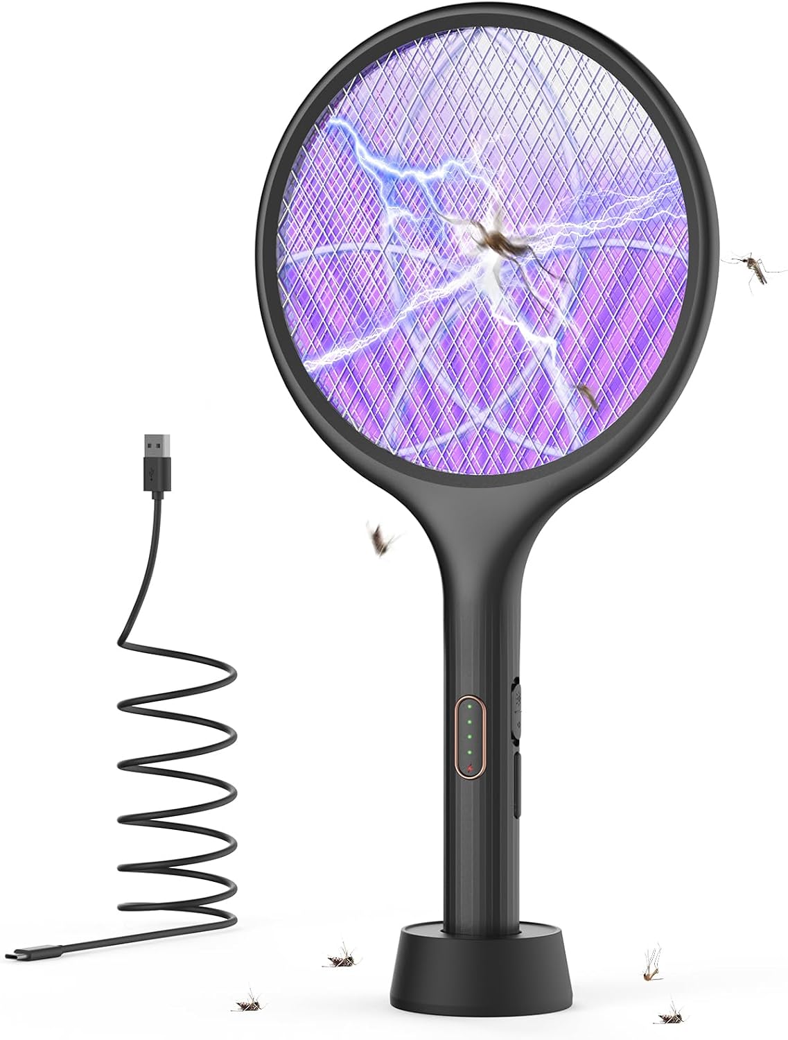 YISSVIC Bug Zapper Racket 4000 Volt Electric Fly Swatter Fly Zapper Indoor Outdoor Dual Modes with Attractant Light Rechargeable Black