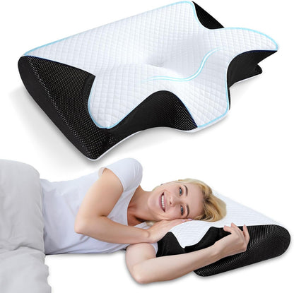 HOMCA Memory Foam Pillow, 2 in 1 Cervical Pillow for Neck Pain Relief, Ergonomic Neck Support Pillows for Side Back Stomach Sleepers with Breathable Pillowcase (Gray)