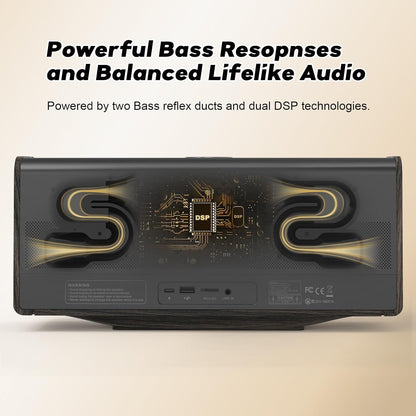 DOSS SoundBox Ultra Bluetooth Speaker with 2.1 Sound Channel Audio, 80W Superior Sound with Deep Bass, Two DSP Technologies, 18H Playtime, BT 5.3, Wireless for Home, Office, Bedroom-Gold