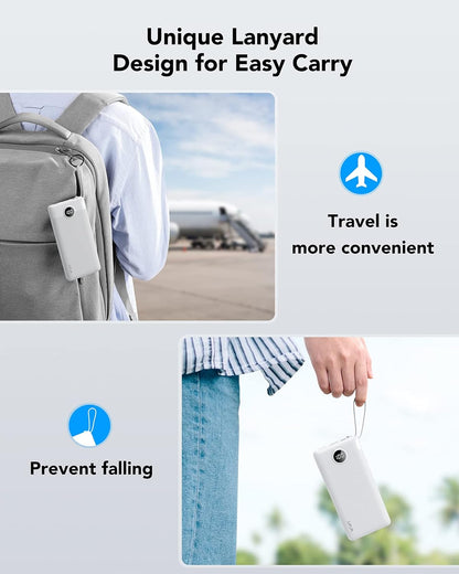 VRURC 10000mAh Power Bank Built-in Cables, Portable Charger with LED Display, Slim Intelligent Travel Battery Pack with Cords, 5 Output Dual Input Phone Charger for Cell Phone Smart Devcies-Blue
