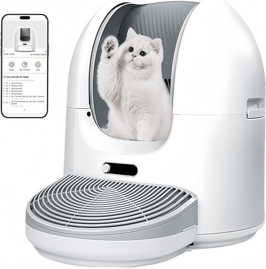 EzMeow by Hoomegic Self Cleaning Cat Litter Box, 61L Large Automatic Hands-Free Smart Litter Box for Multiple Cats, Safe Anti-Pinch, Garbage Bag, Odour Control, App Controlled with Health Monitoring