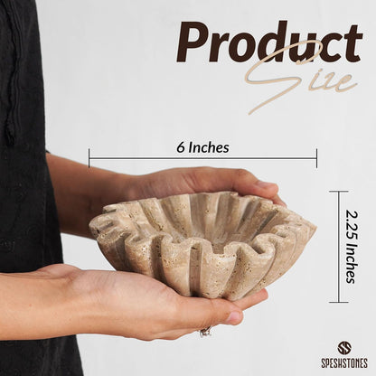 Handmade Travertine Decorative Bowl | Ruffle Stone Bowl | Scalloped Key Bowl | Entryway Accent Bowl | Table Centerpiece Bowl