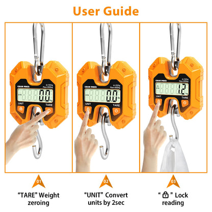 GRAM PRES Digital Hanging Scale 660LB/300KG,Handheld Mini Crane Scale,Deer Hunting Scales,Digital Scale with Hooks for Farm，Fishing, Fish, Meat，Game,Luggage，Outdoor.
