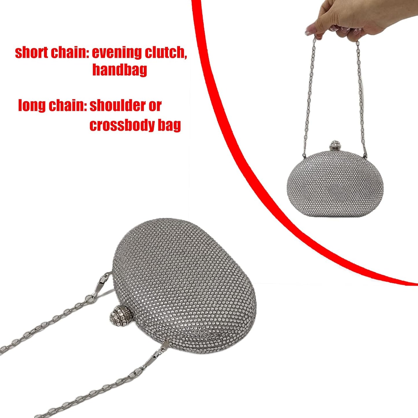 HUANG ZHUANG Egg Shape Crystal Clutch Purse Rhinestone Evening Bag for Women Party Wedding Cute Handbag