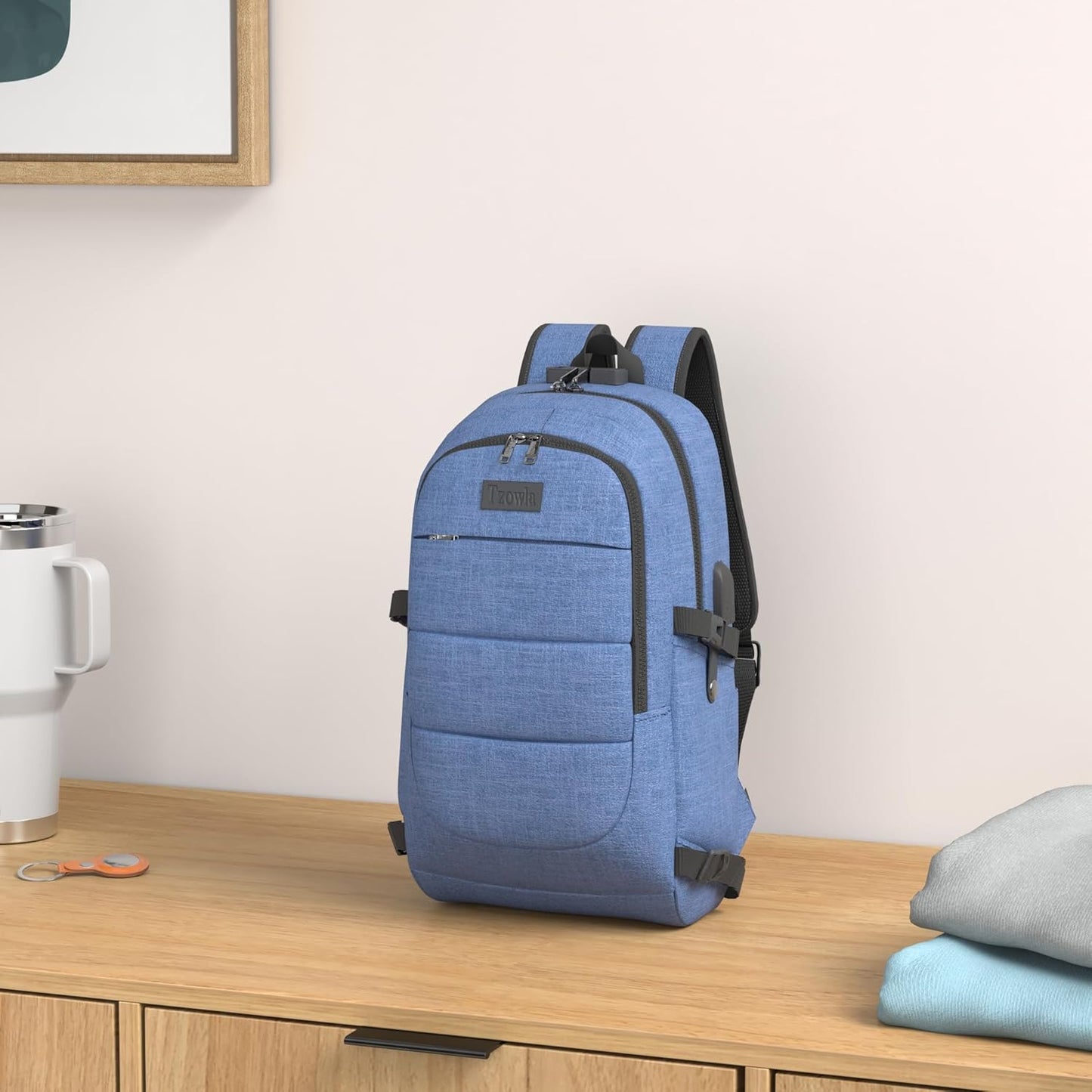 Tzowla Laptop Travel Slim School Backpack Water Resistant Anti-Theft Bag with USB Charging Port and Lock 15.6 Inch Computer Business Backpacks for Men Women College Student Gift,Bookbag Casual Daypack