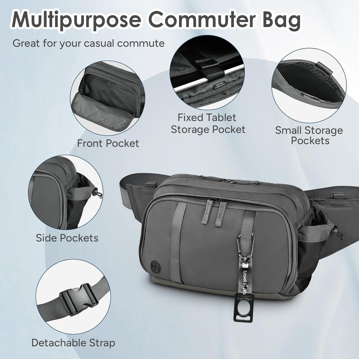 travel inspira 5L Convertible Waist to Chest Pack - Lightweight Adjustable Strap for Hiking, Walking, Travel - Grey