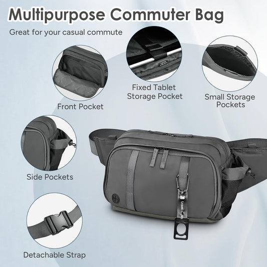 travel inspira 5L Convertible Waist to Chest Pack - Lightweight Adjustable Strap for Hiking, Walking, Travel - Grey - PuriLite