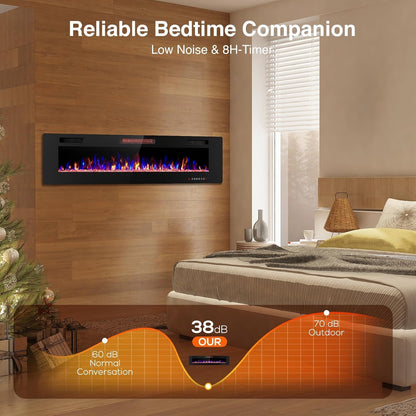 Electric Fireplace 50'' Recessed Wall Mounted Electric Fireplace with Adjustable 12-Color Flame Brightness & Speed