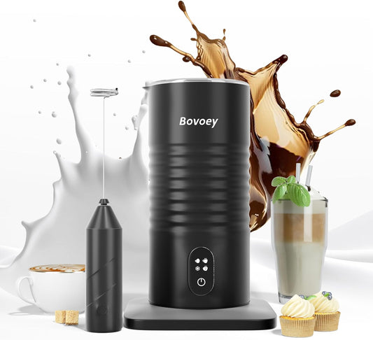 Electric Milk Frother Handheld Set,4 in 1 Automatic Milk Frother and Steamer,Cold Foam Maker Set for Hot Chocolate,Latte,Cappuccino and Macchiato,Electric Mixer Handheld Set for Coffee and Eggs Black