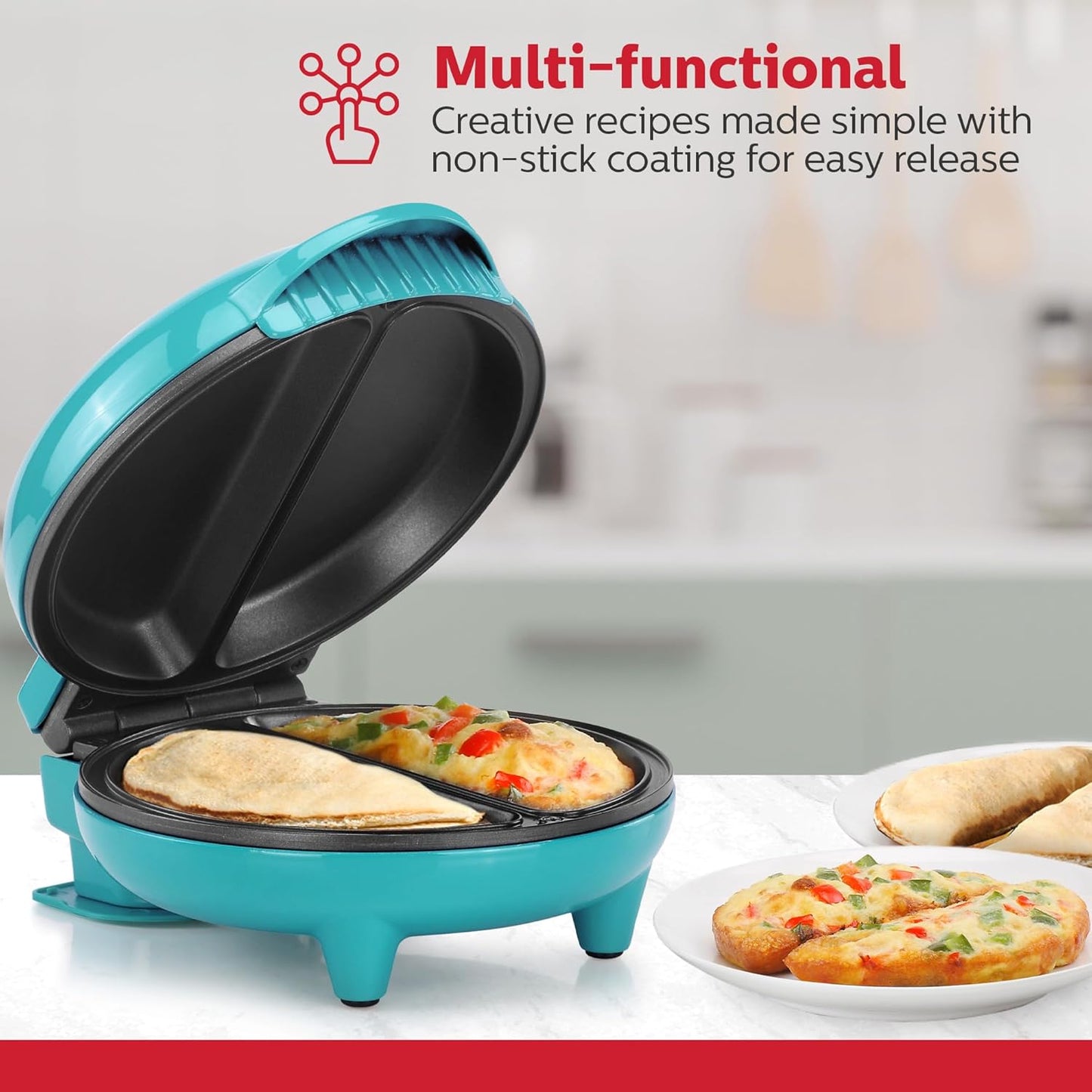 Holstein Housewares Non-Stick 6-Section Multi-Food Maker - Arepas, Mini Pancakes, Corncakes and More, 6-PC, Red/Black