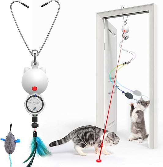 Cat Toys for Indoor Cats, 5 Pack Hanging Interactive Cat Toy with Feather Teaser Hands-Free Cat Toys Wand with Bell Exerciser Playing Toy for Kitten or Cat