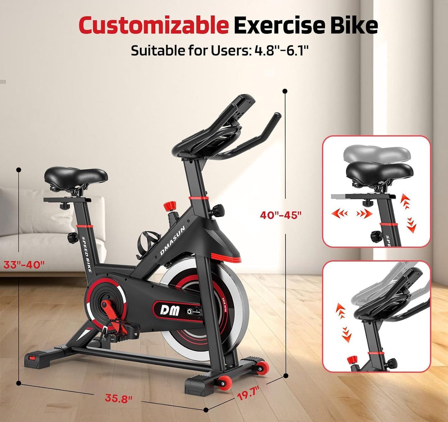 DMASUN Exercise Bike, Silent Magnetic Resistance Stationary Bike for Home with App Compatible, 330 LBS Capacity, Indoor Bike with Comfortable Seat Cushion and Tablet Holder