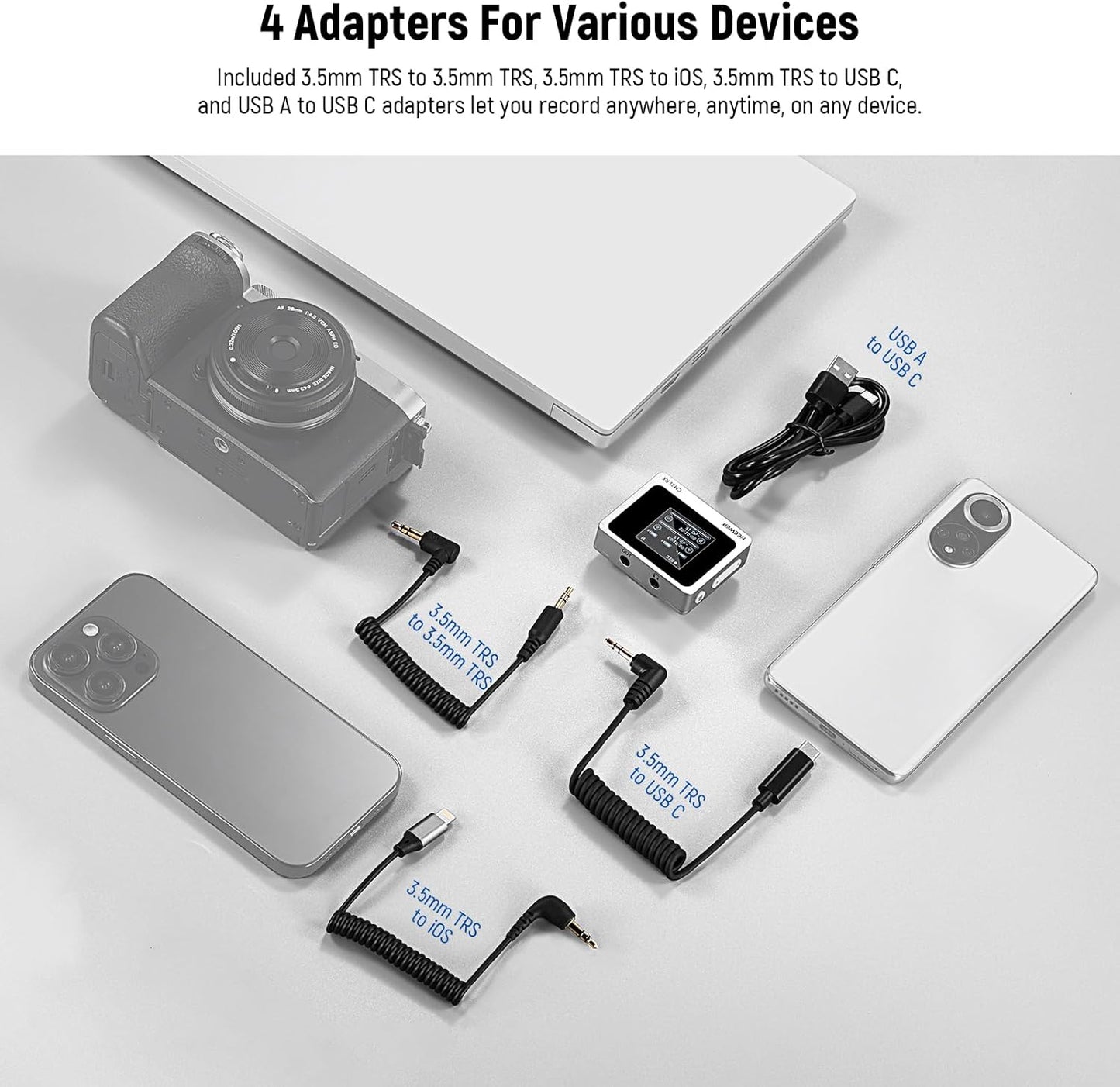 NEEWER CM28 Wireless Lavalier Microphone System with Charging Case, 1 Click Noise Canceling, 4GB Storage for 9Hrs of 48KHz 16 Bit Uncompressed Audio Lapel Mic Compatible with iPhone/Android/PC/Camera
