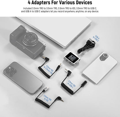 NEEWER CM28 Wireless Lavalier Microphone System with Charging Case, 1 Click Noise Canceling, 4GB Storage for 9Hrs of 48KHz 16 Bit Uncompressed Audio Lapel Mic Compatible with iPhone/Android/PC/Camera
