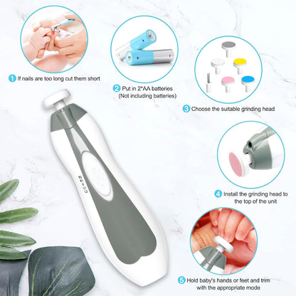 Qunlions life Electric Nail File Drill for Baby, No Sharp Claws Hurt, 6 in 1 Safety Cutter Trimmer Clipper for Toes and Fingers (Blue)