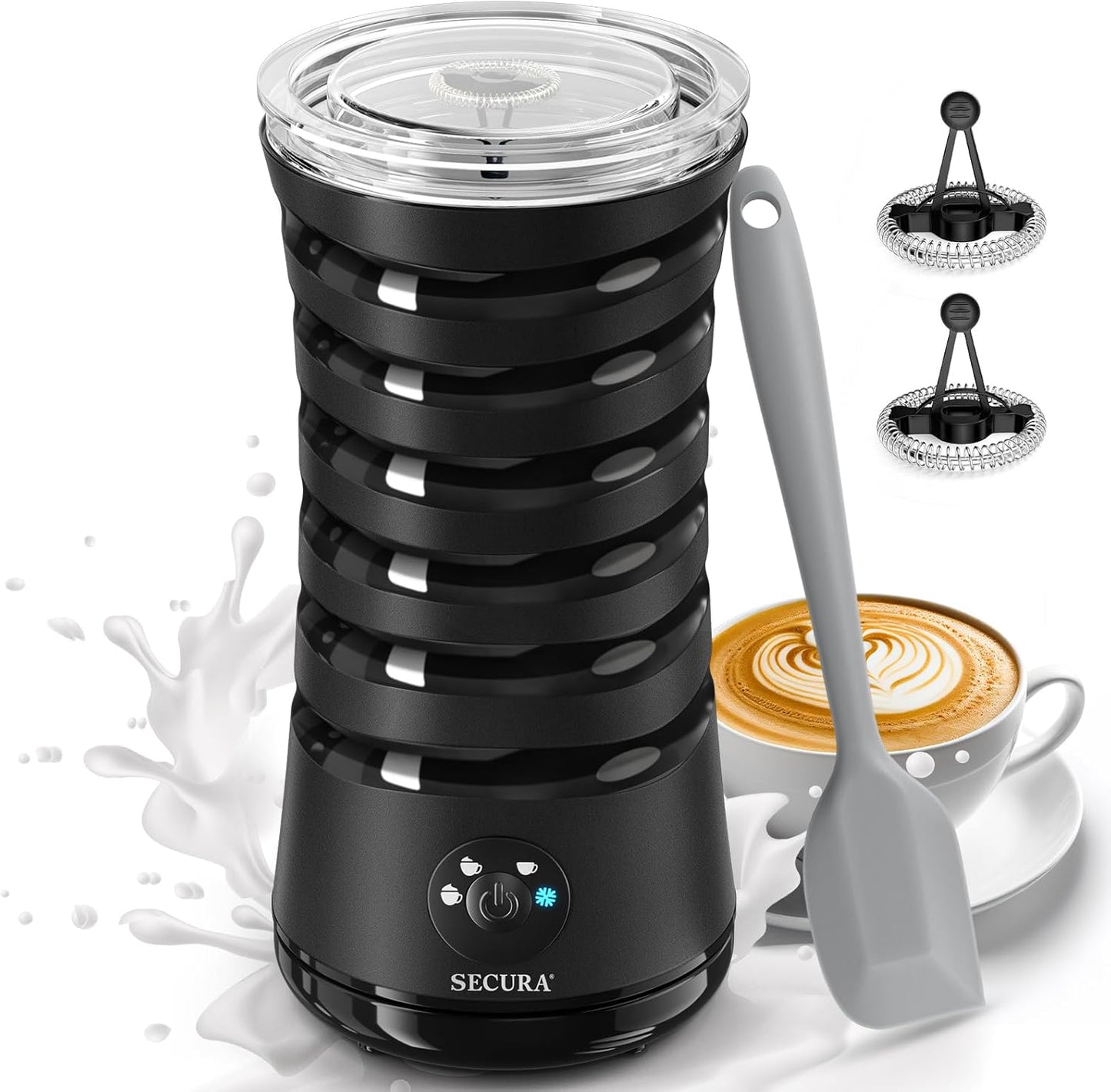 Secura Electric Milk Frother, Automatic Milk Steamer, 4-in-1 Hot & Cold Foam Maker-8.4oz/240ml Milk Warmer for Latte, Cappuccinos, Macchiato with Silicone Spatula, Silent Operation & Shut-Off