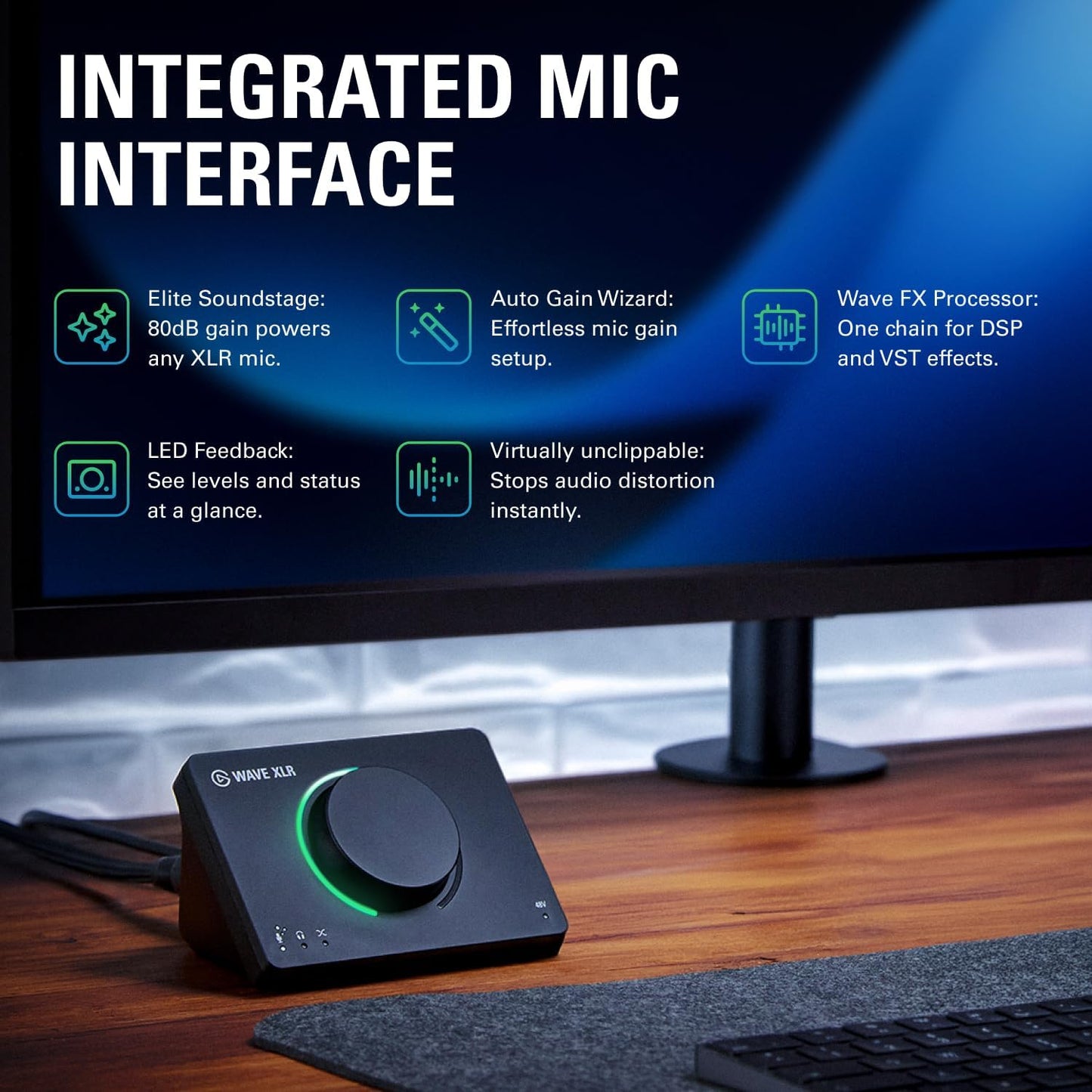 Elgato Wave XLR MK.2 USB Audio Interface and DSP Mixer | 80dB gain, Onboard voice effects, LED level feedback, Touch mute, Ultra-low-latency monitoring, Works with Stream Deck