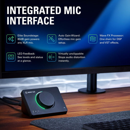 Elgato Wave XLR MK.2 USB Audio Interface and DSP Mixer | 80dB gain, Onboard voice effects, LED level feedback, Touch mute, Ultra-low-latency monitoring, Works with Stream Deck