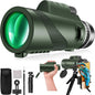80x100 HD Monocular High Powered Large Vision Monoculars for Adults Monocular-Telescope for Bird Watching Hunting Hiking Travel Wildlife Green