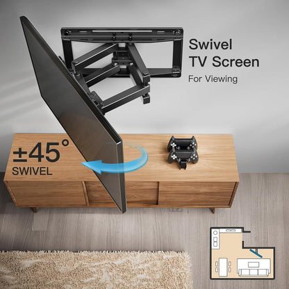 Pipishell Full Motion TV Wall Mount for Most 26-65 inch TVs up to 99 lbs, Pre-Assembled Wall Mount TV Bracket with Swivel & Tilt, 3 Bracket Heights, Max VESA 400x400mm, Fits 12″/16″ Wood Studs, PIMF4