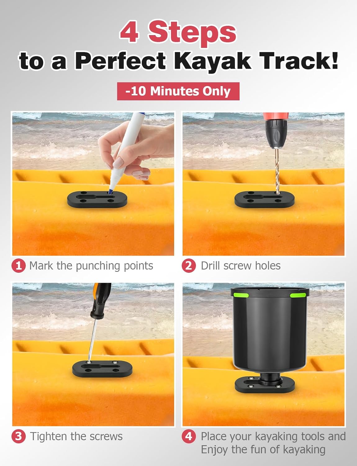 Kayak Track,4Inch Kayak Rail Mount Kayak Low Profile Track for Fishing Rod Holder, Fish Finder, Cup Holder, Anchor Cleats, 6Pack
