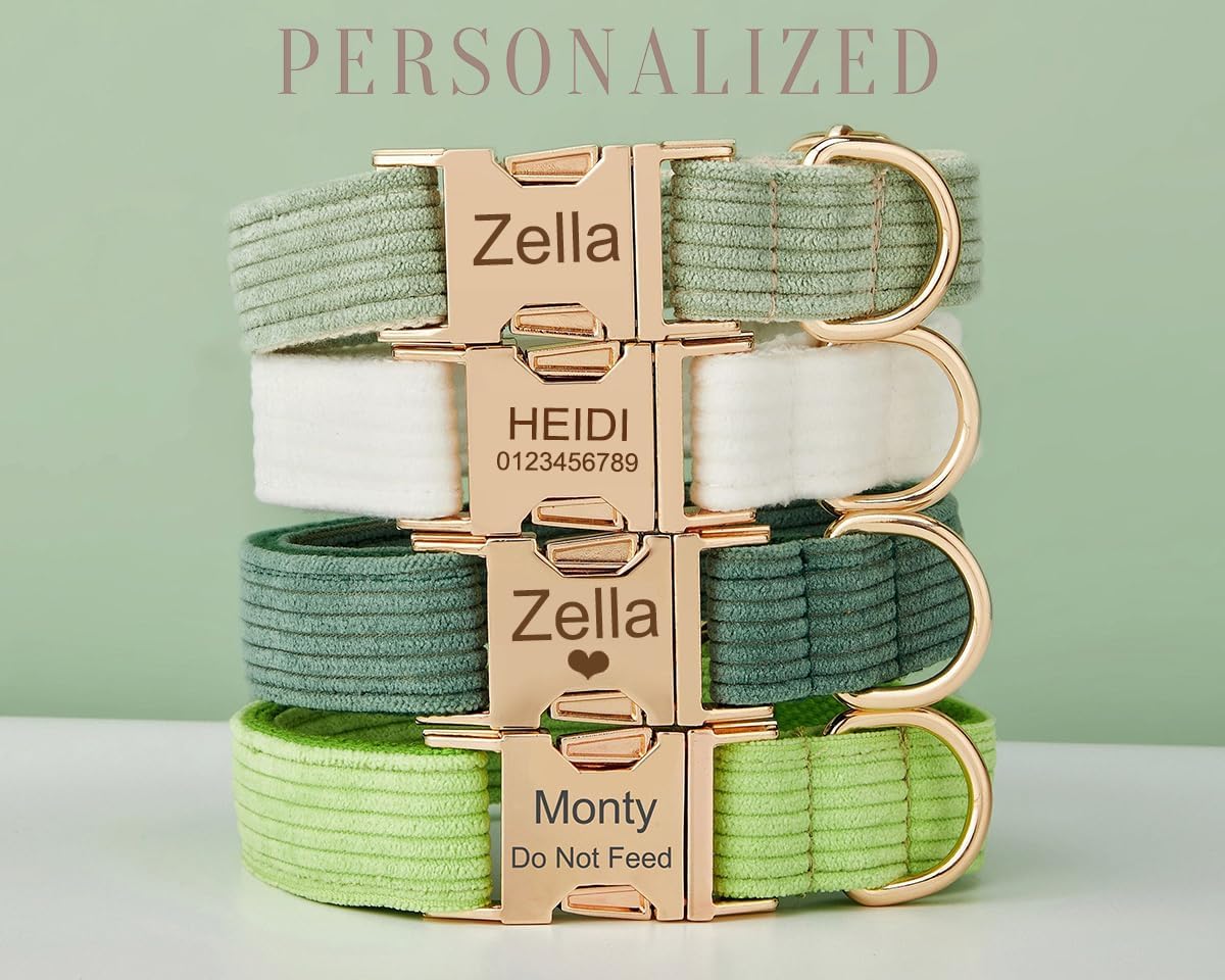 Custom Dog Collar with Metal Buckle - Pet Collars Personalized with Name and Phone Number (Plaid)