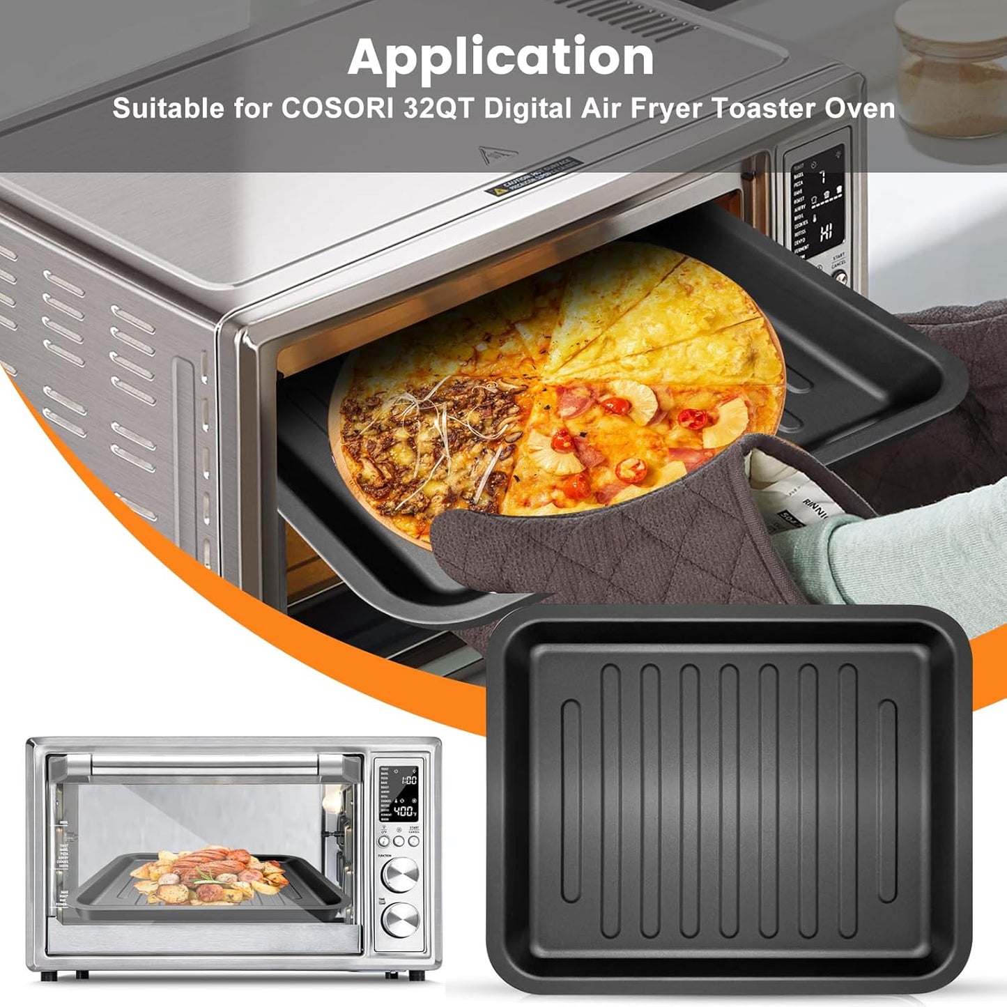 Air Fryer Toaster Oven Accessories for COSORI Smart 12 in 1 C130 CS130 CO130 Convection Oven, 14’’*12’’ Non-Stick Rectangle Air Fryer Rack Replacement Parts Grill Pan Grill Plate Crisper Plate Tray
