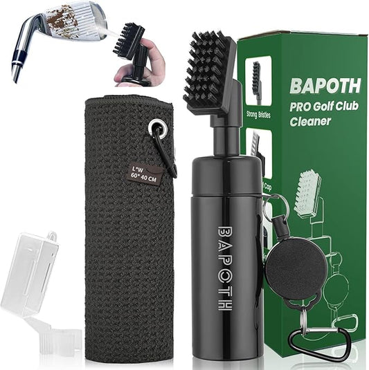 BAPOTH Golf Club Cleaner, Non-Leaking Stretchable Golf Brush with Golf Towel (60 * 40cm), Strong Bristles Brush Can Hold 5 oz Water, Essentials Golf Accessories Gifts for Men Women