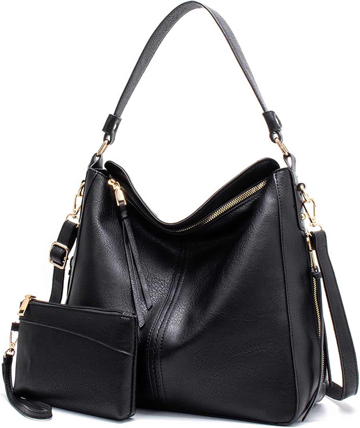 Hobo Bags for Women Handbags Purse Ladies Boho Shoulder Bag Crossbody Purses PU Leather Brown 2PCS