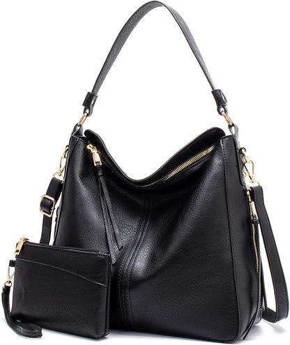 Hobo Bags for Women Handbags Purse Ladies Boho Shoulder Bag Crossbody Purses PU Leather Brown 2PCS
