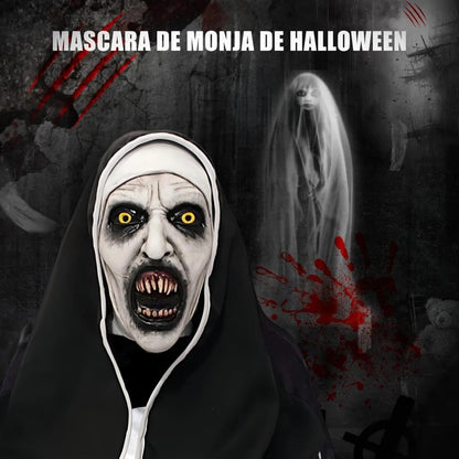 The Nun Mask, Halloween Nun Full Head Latex Mask, Cross Necklace and Claw Gloves for Women Adults for Cosplay Halloween