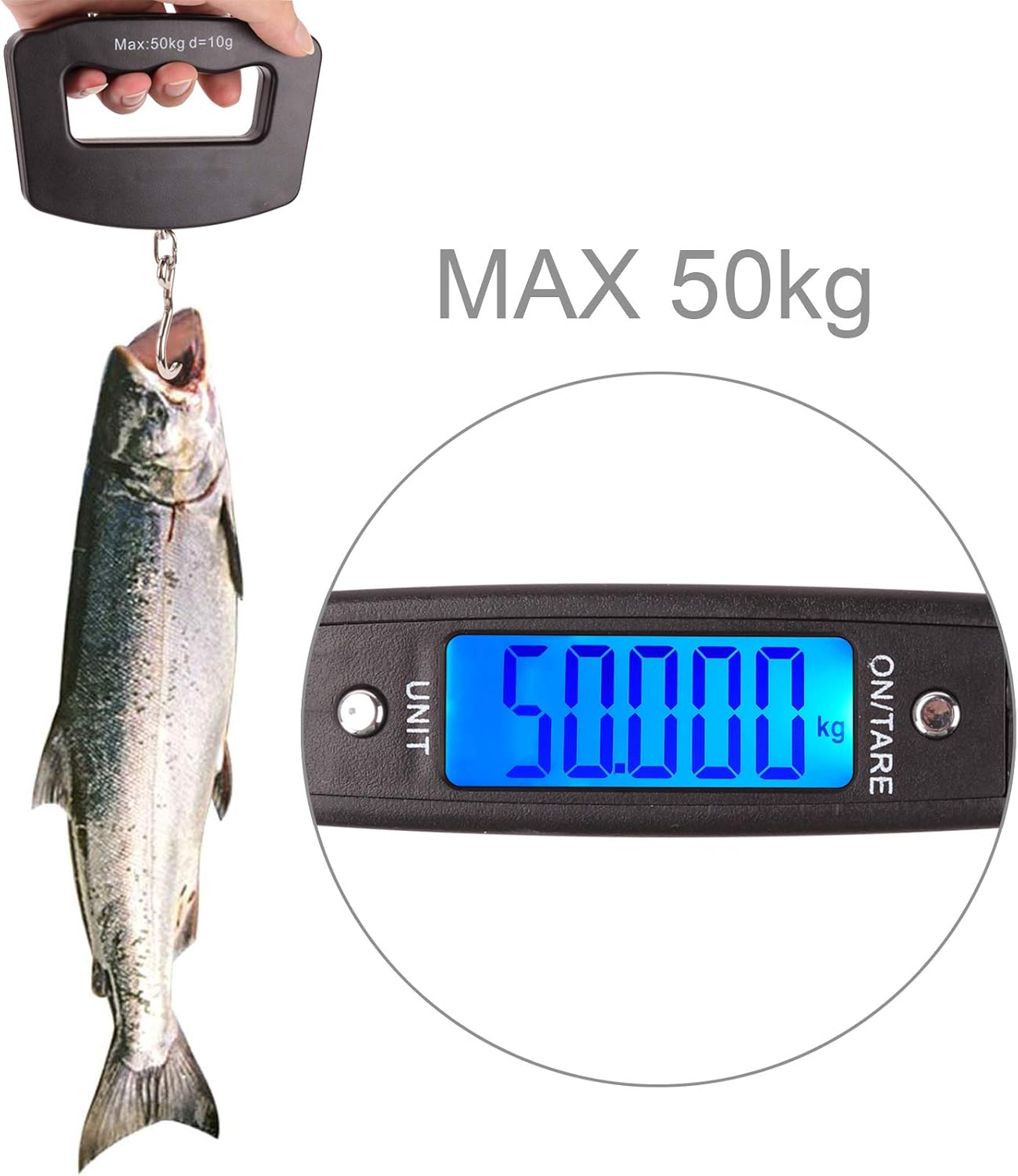 Kinstecks 110lb/50kg Fish Scales Backlit LCD Portable Electronic Balance Digital Fishing Scale Hanging Scale for Hunting Fishing Postal Kitchen