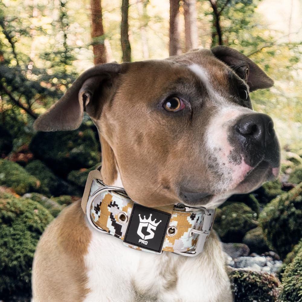 TSPRO Tactical Dog Collar 1.5 inch Wide Dog Collar Military Grade Strong Dog Collar Thick Dog Collar Heavy Duty Metal Buckle Dog Collar(Green-L)