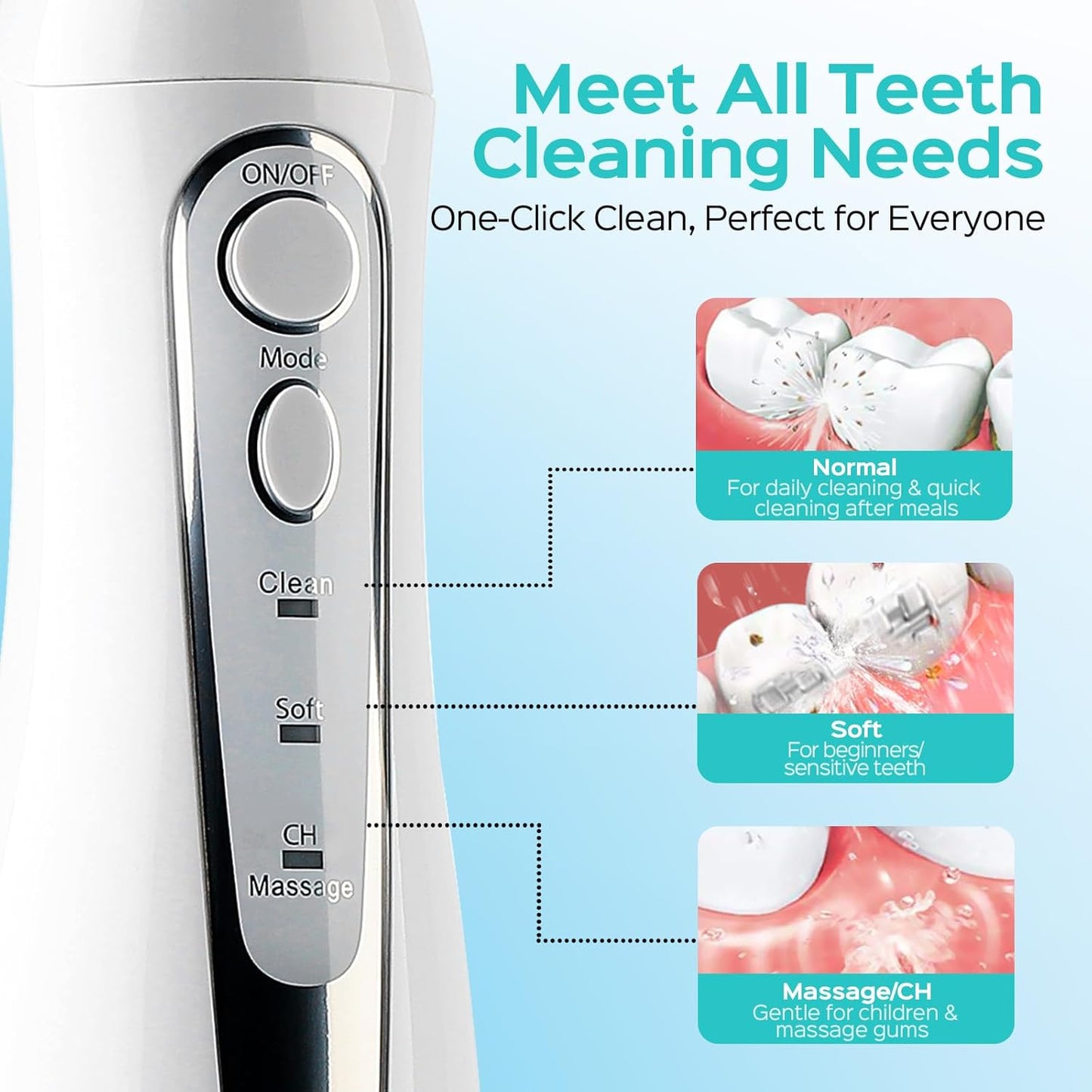 COSLUS Water Teeth Flosser: 300ML Cordless Electric Water Tooth Flossing Rechargeable IPX7 Waterproof Portable Travel Flossers Set for Teeth