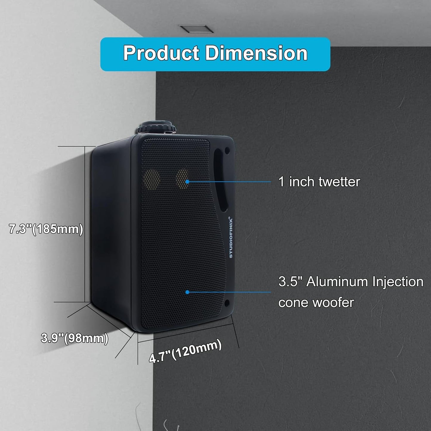 STUDIOFINIX Waterproof Outdoor Speakers Passive Wired-3.5 Inch 3 Way 200W Surface Marine &Wall Mount Speakers- Heavy Duty ABS Grill, Suitable for Home, Boat, Poolside, Patio, Indoor Outdoor Use（Black）
