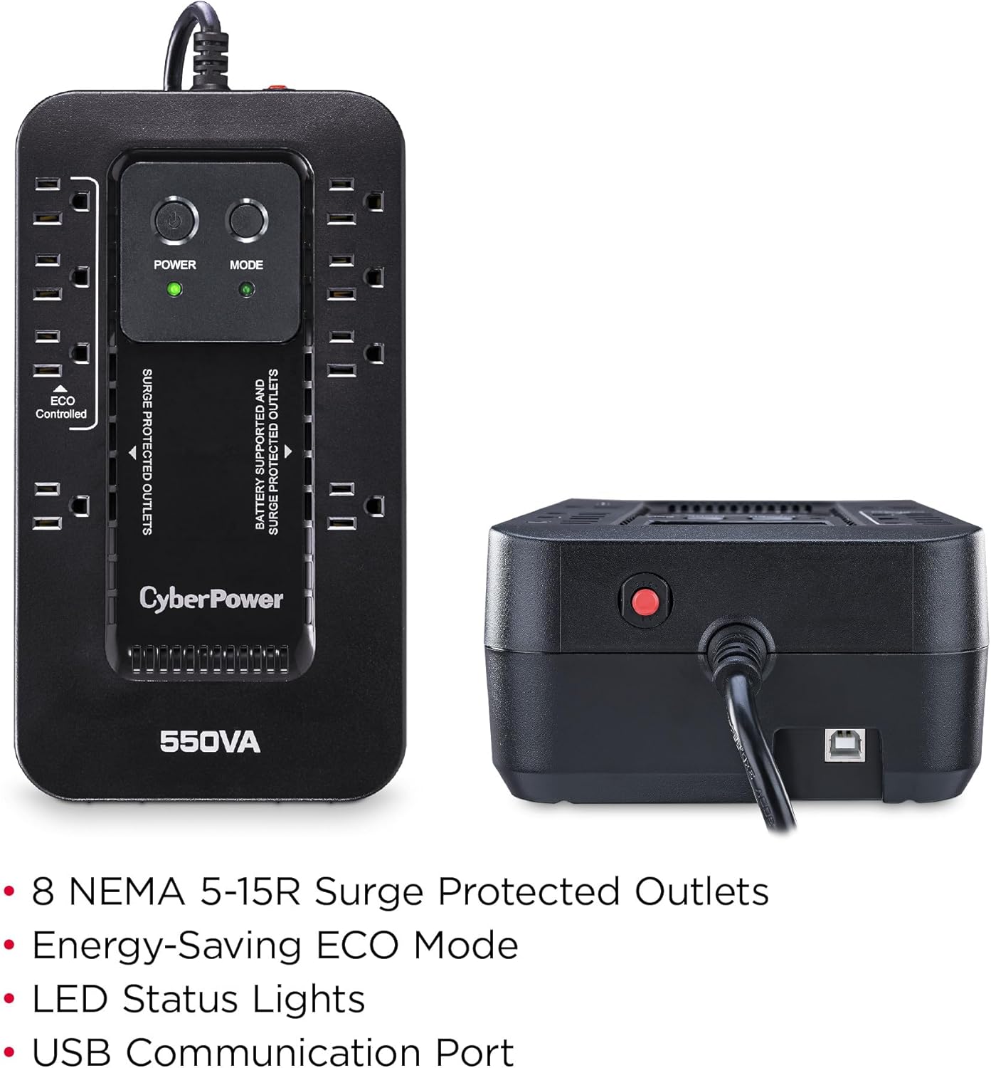 CyberPower EC850LCD Ecologic Battery Backup & Surge Protector UPS System, 850VA/510W, 12 Outlets, ECO Mode, Compact, Uninterruptible Power Supply