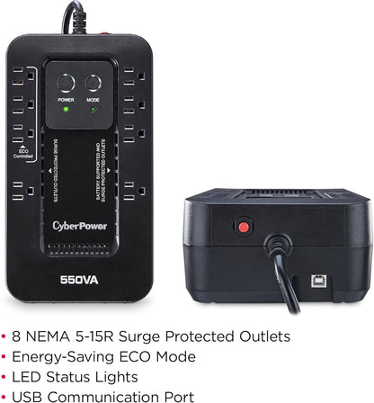 CyberPower EC850LCD Ecologic Battery Backup & Surge Protector UPS System, 850VA/510W, 12 Outlets, ECO Mode, Compact, Uninterruptible Power Supply